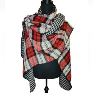 Apt 9 Wrap Jacket Reversible Ruana Houndstooth Plaid Blanket Scarf